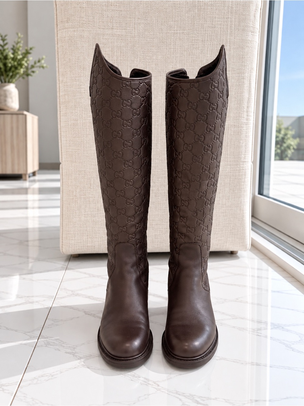 Gucci Guccissima Miro Soft Knee-High Riding Boots Chocolate Brown monogram logo - Picture 3 of 9